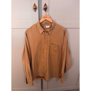 Bachrach Mens Faux Suede Button Down Shirt Camel Tan Long Sleeve Size Large
